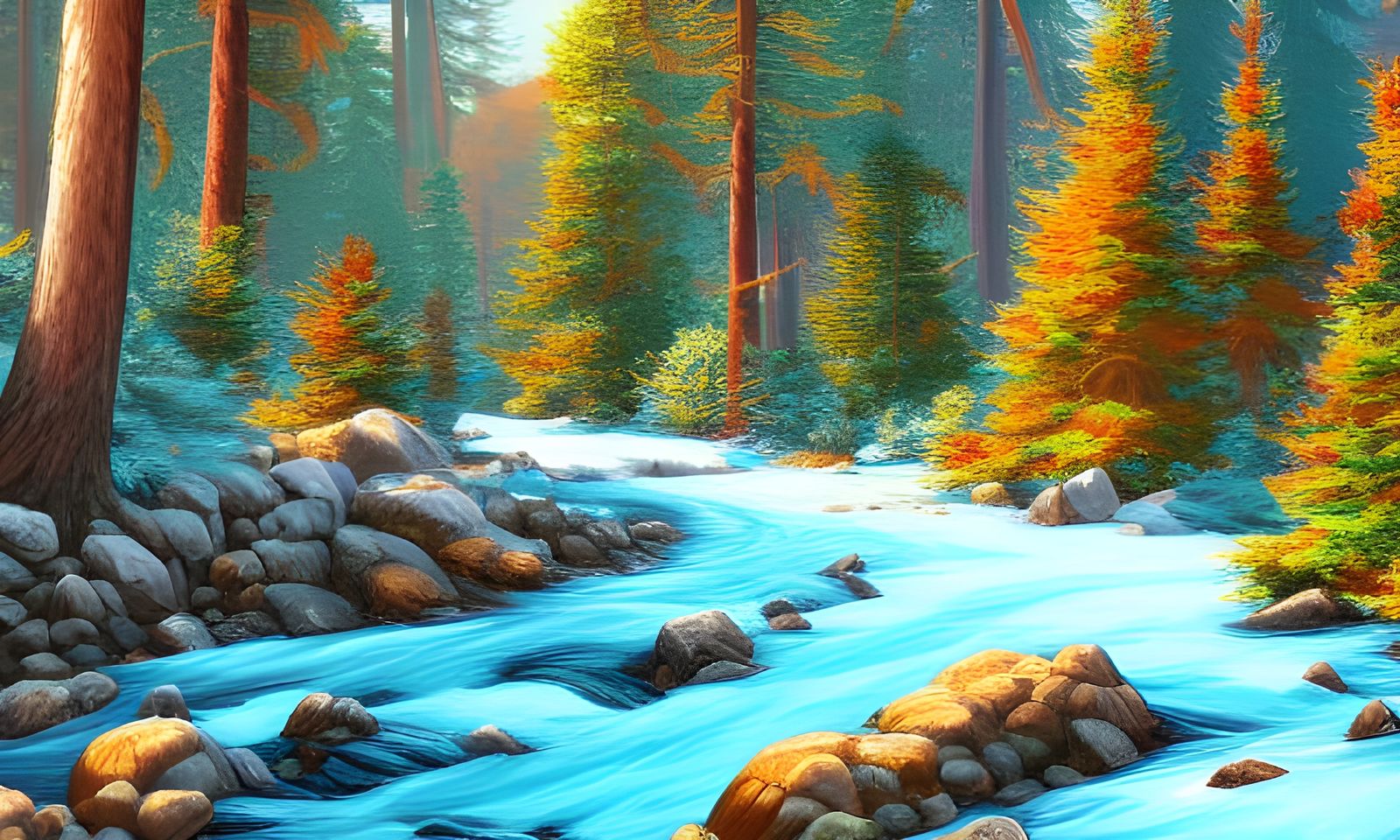 Mountain Stream in Rinpa Painting Style