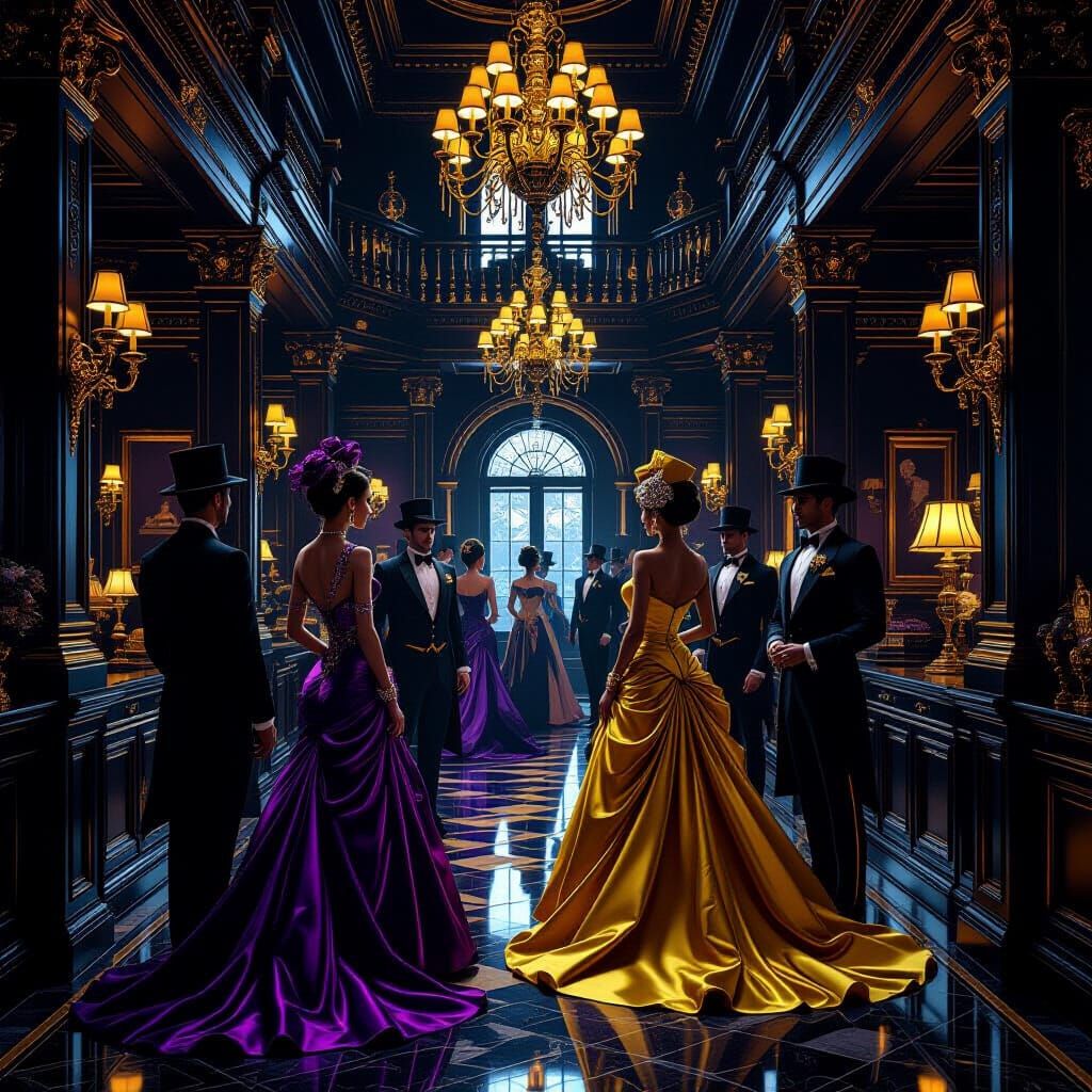 Opulent Socialites in Dark Fantasy Enclave, Hyperdetailed