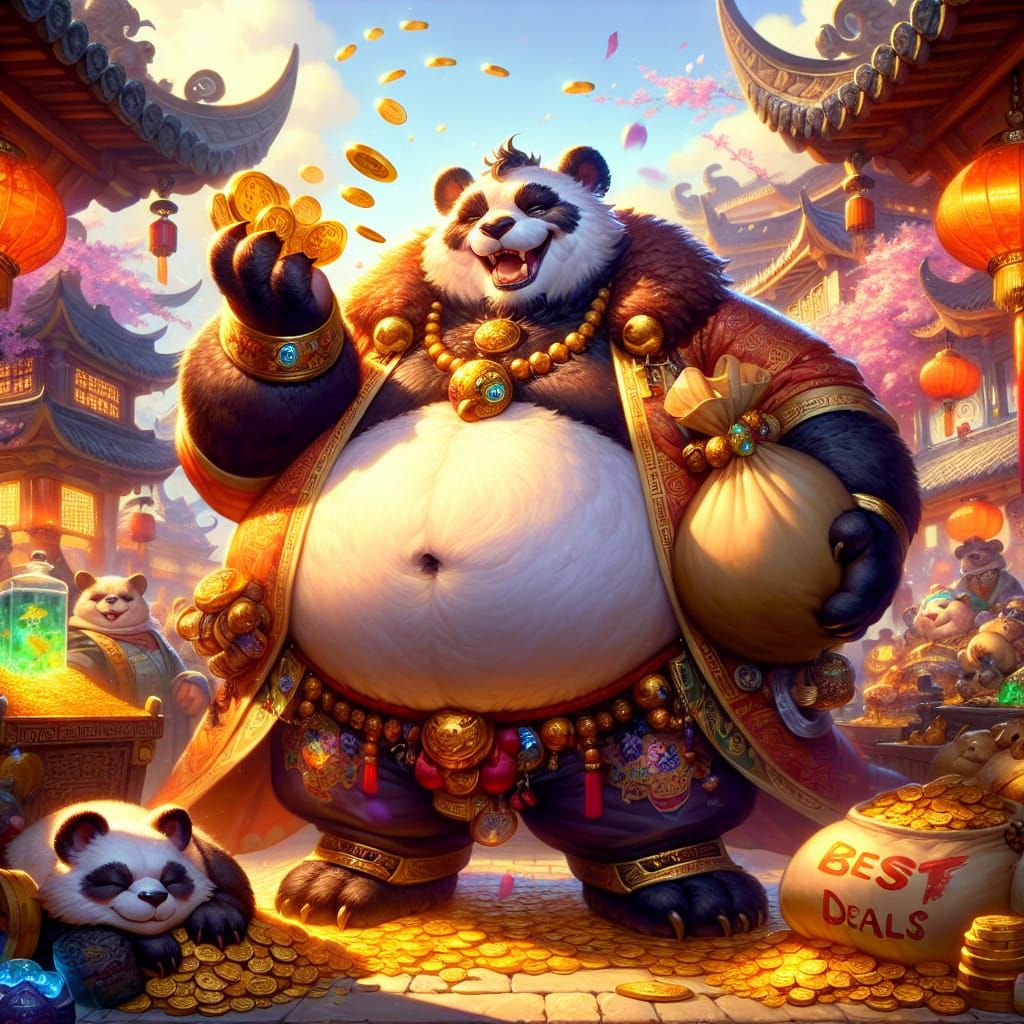 Panda Merchant in Epic Fantasy Market Scene