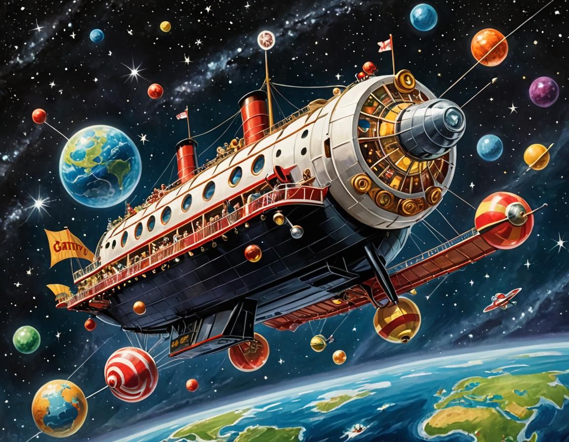 "The Good Ship Lollipop" flying through space.