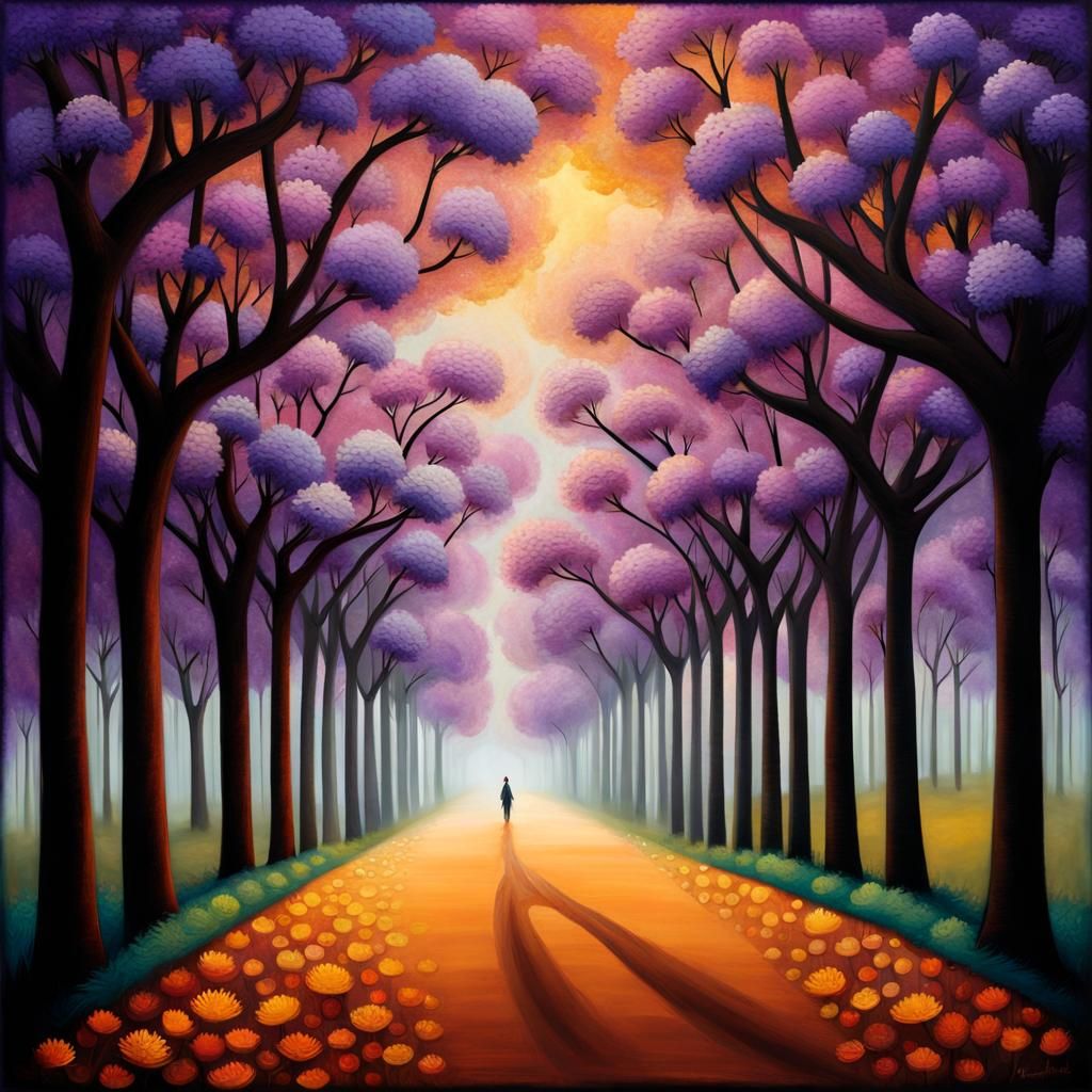 Blooming Jacaranda Avenue in Abstract Style