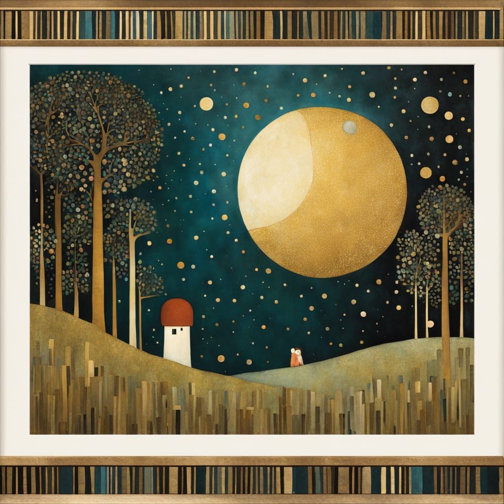 Gustav Klimt's Hope II Transformed into Whimsical Woodcut