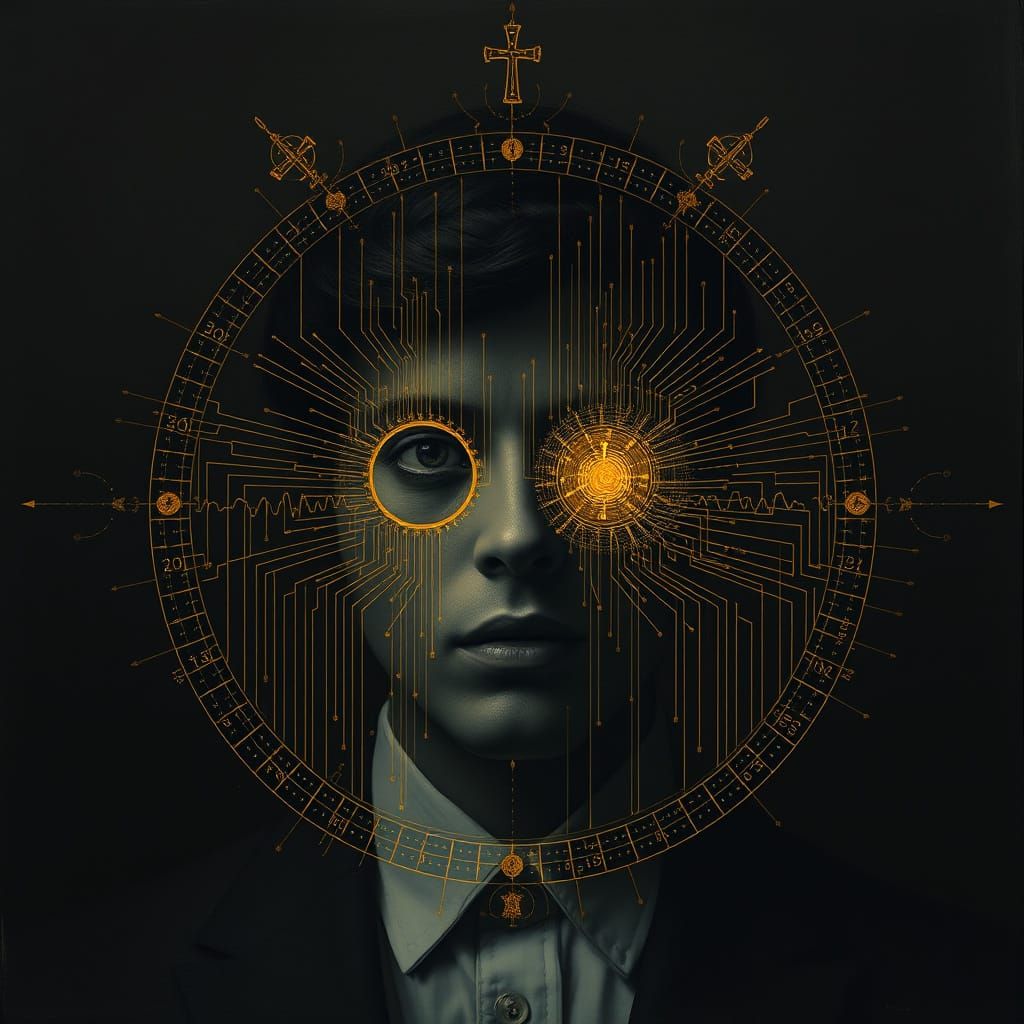 Mysterious Golden Portrait in Dark Surrealist Style