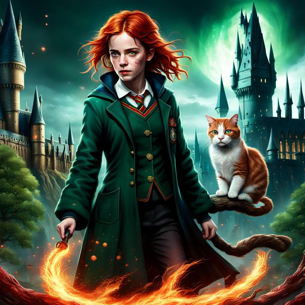 Creepy Hogwarts Figure with Cosmic Branches, Dark Fantasy