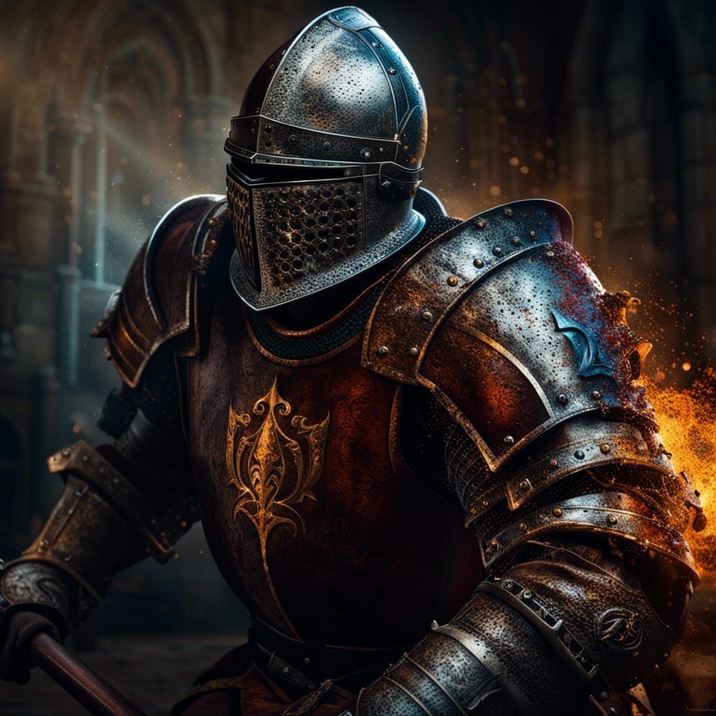 Medieval Knight in Battle: Gritty Hyperrealistic Portrait