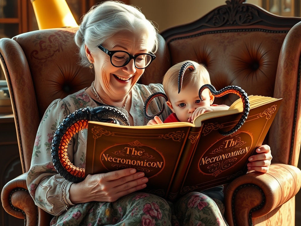 Victorian Grandmother Reads Necronomicon: Whimsical Illustra...
