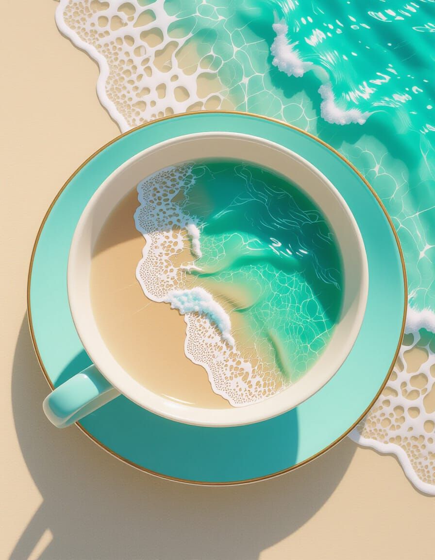 Serene Beach Landscape in a Teacup