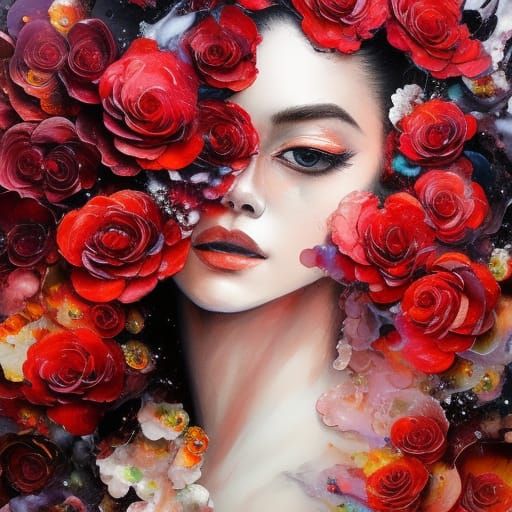 Detailed Fire Rose with Oil Splash Illustration