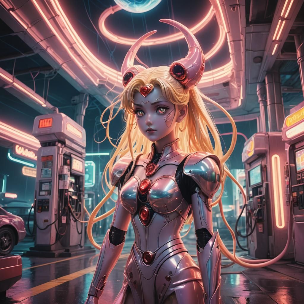 Sailor Moon Meets Alien at Gas Station in Surreal Realm