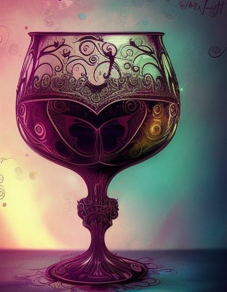 Luminous Filigree Fantasy Wine Glass Digital Art