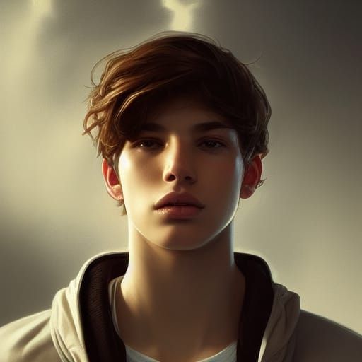 Detailed Portrait of Teenage Boy in Art Nouveau Style