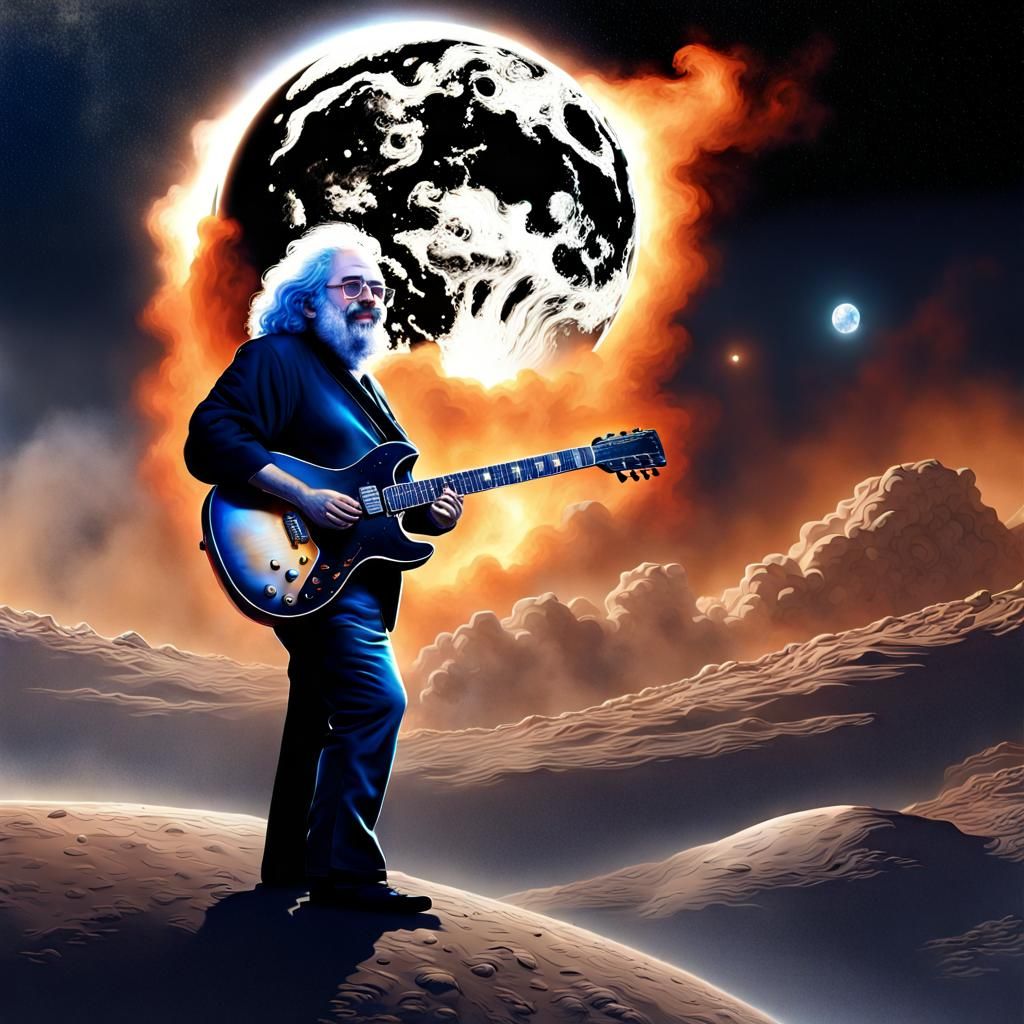 Guitarist on the Moon: Hyperrealistic Digital Illustration