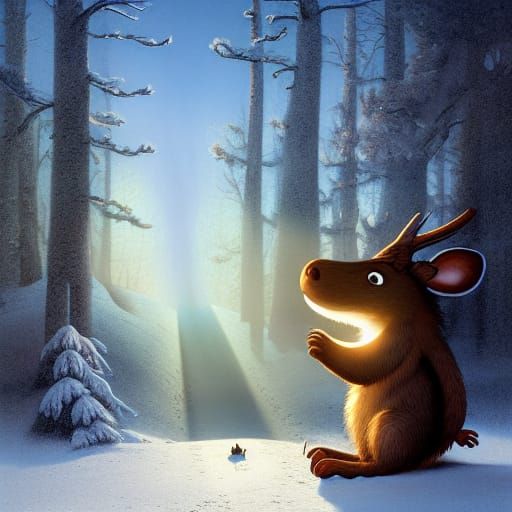 Gruffalo in Hooded Winter Scene Illustration