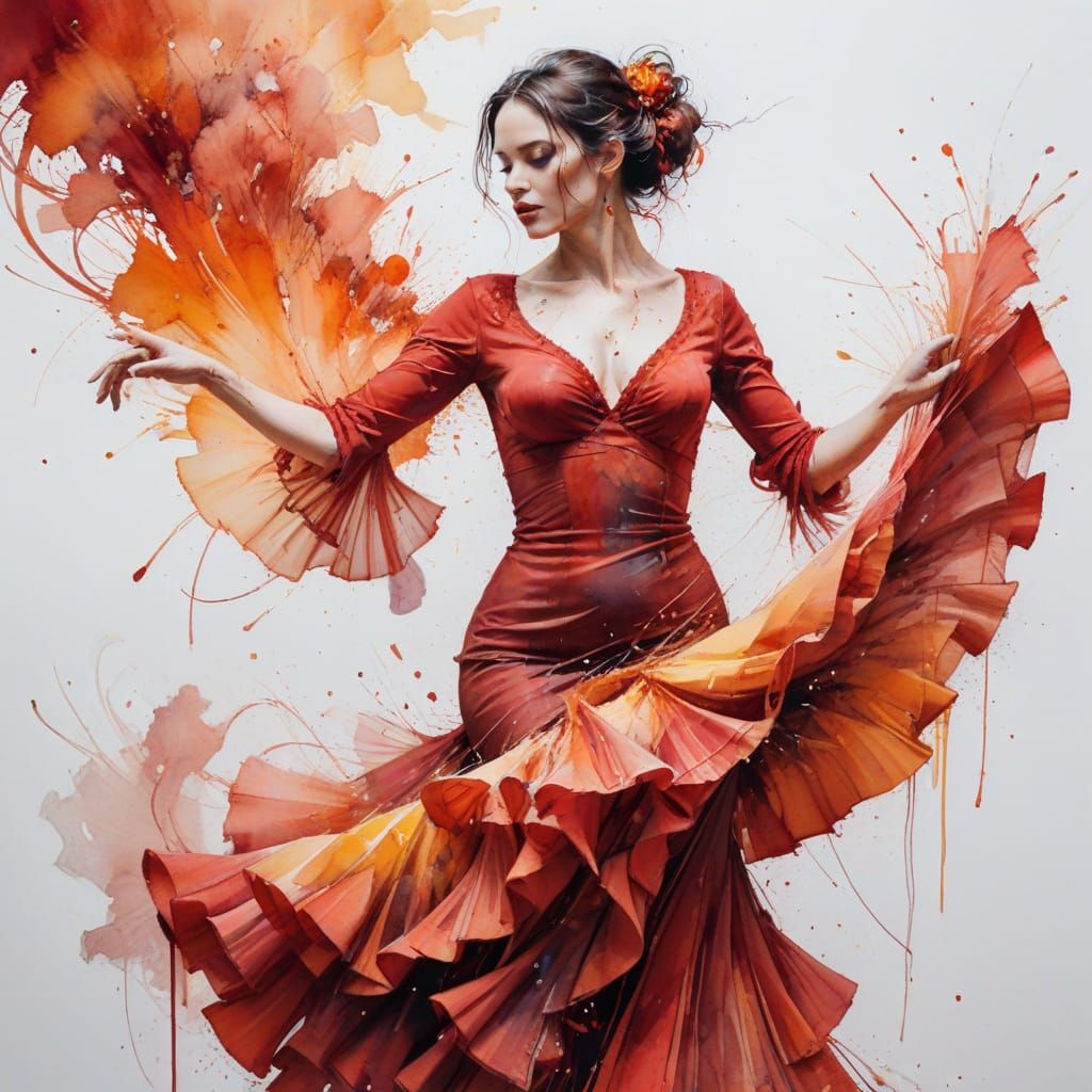 Flamenco Dancer in Flowing Watercolor Style