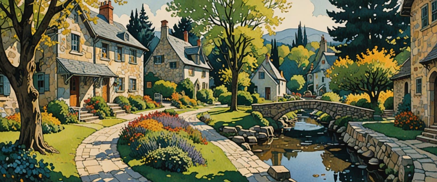 Bucolic Arts Colony in Comic Book Style