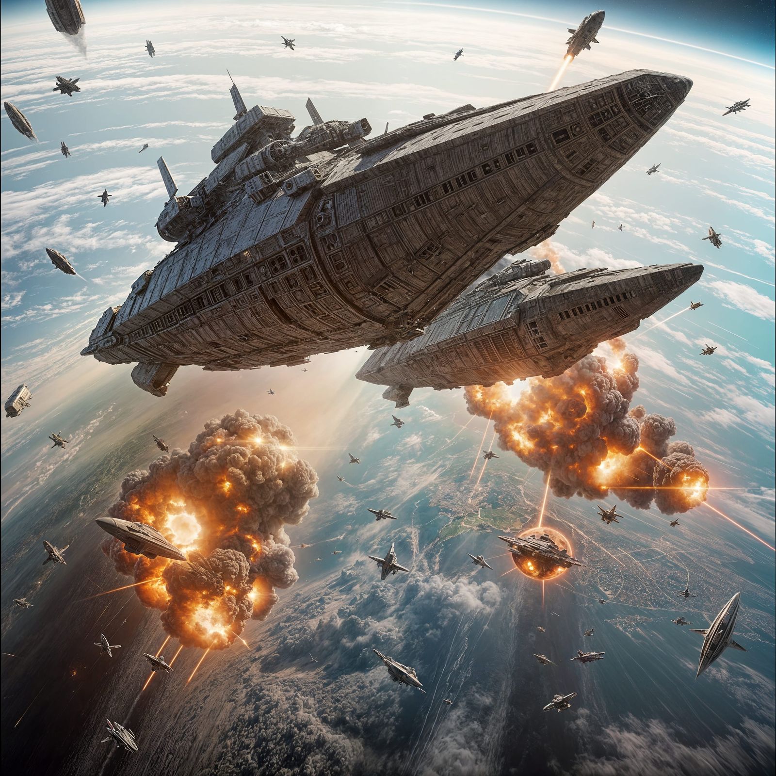 Epic Spaceship Battle Over Earth: Cinematic Film Still