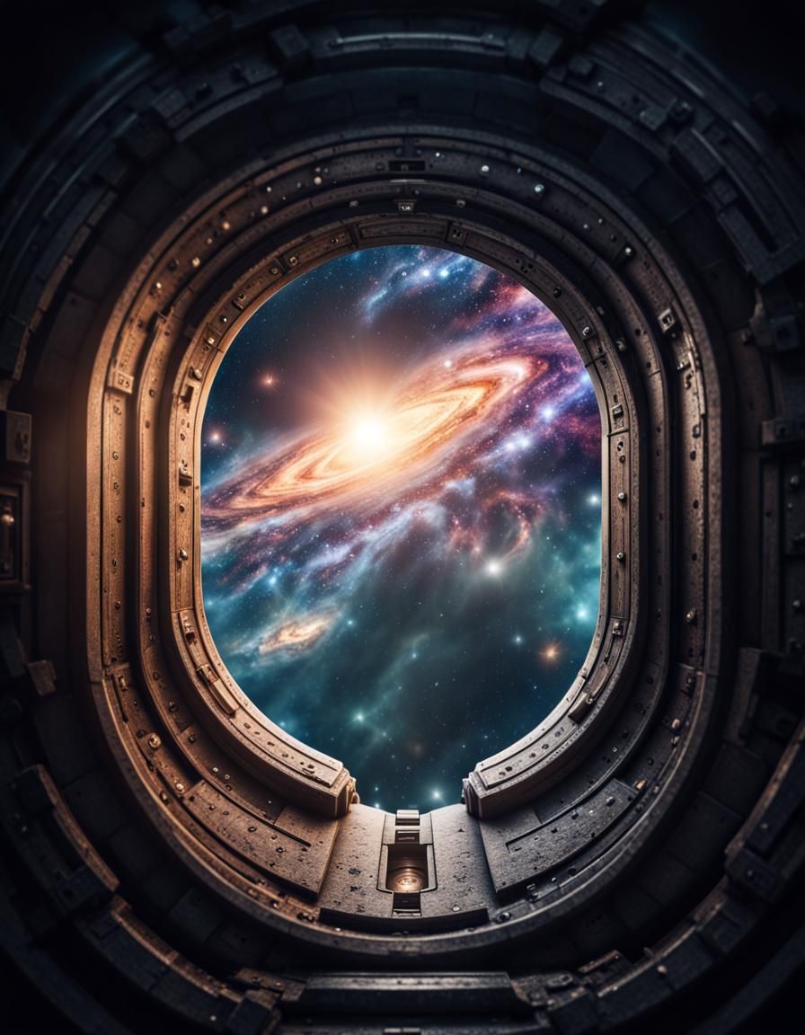 Galaxy Through Keyhole: Hyperrealistic Sci-Fi Fantasy
