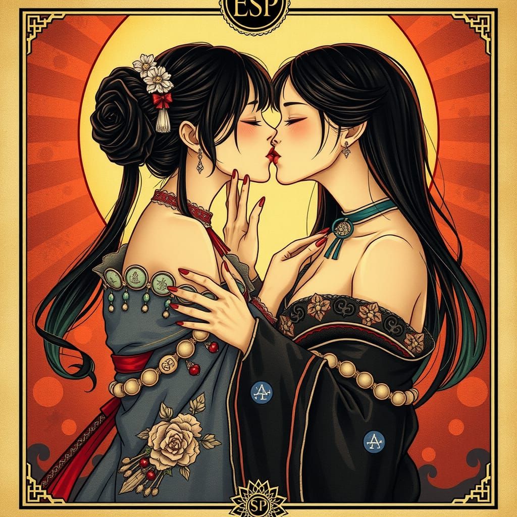 Japanese Style Tarot Card: The Lovers