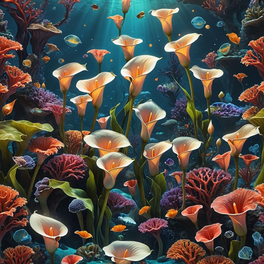gorgeous Calla lilies in a fantastical underwater world