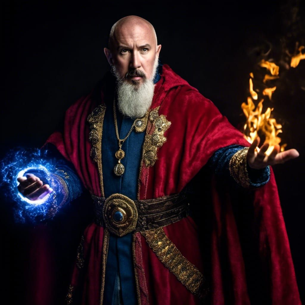 Powerful Sorcerer with Frost and Fire, Fantasy Portrait