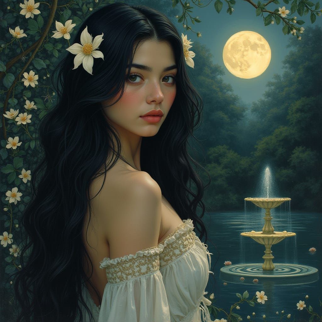 Moonlit Jasmine: A Pre-Raphaelite Inspired Portrait