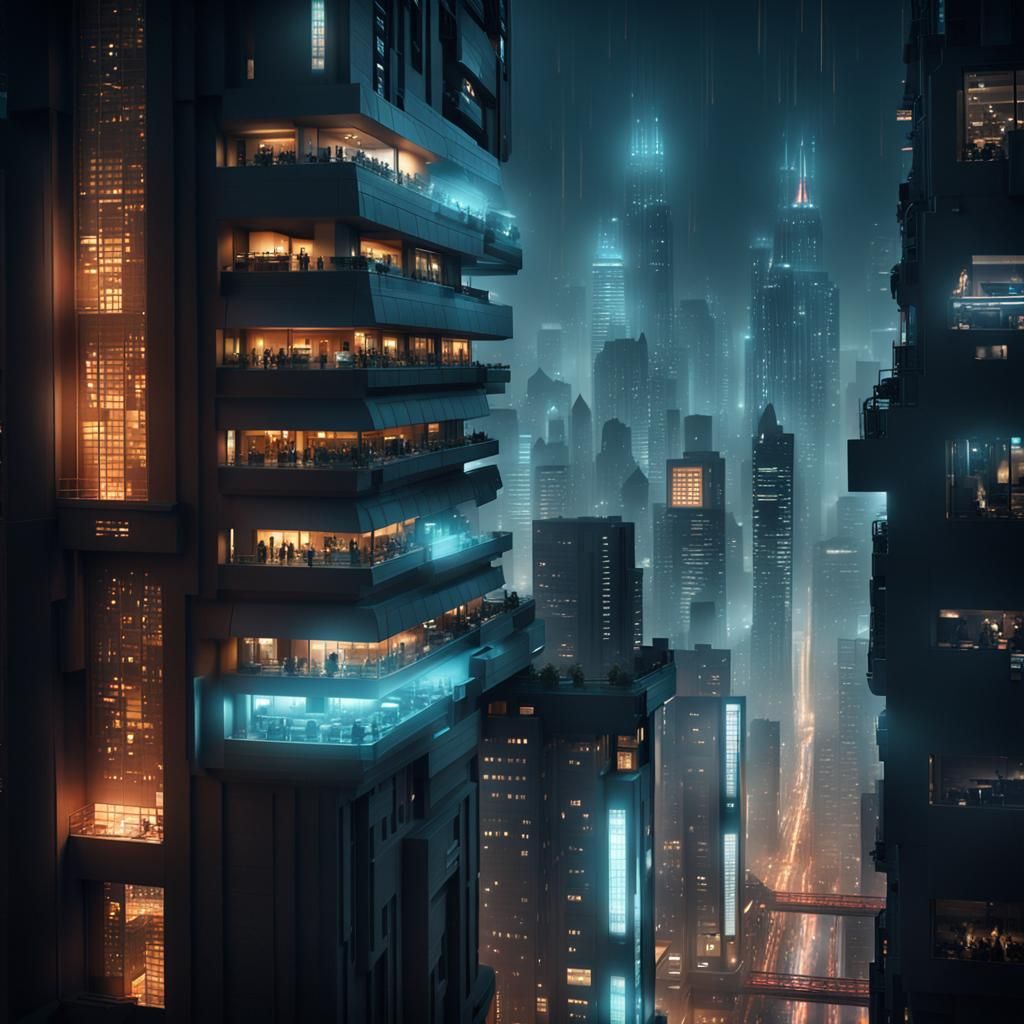 Photorealistic Blade Runner Cityscape at Night