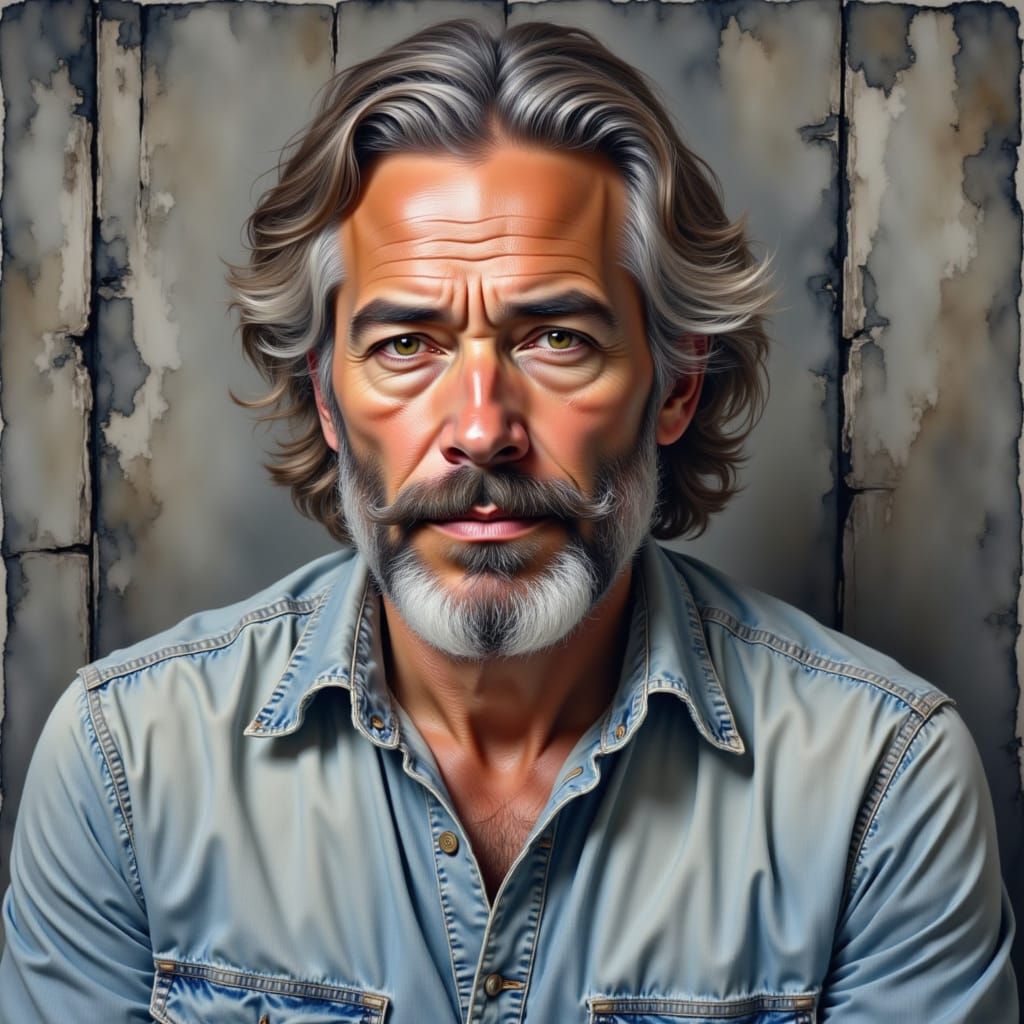 Close-up portrait of a mature man with gray hair and beard.