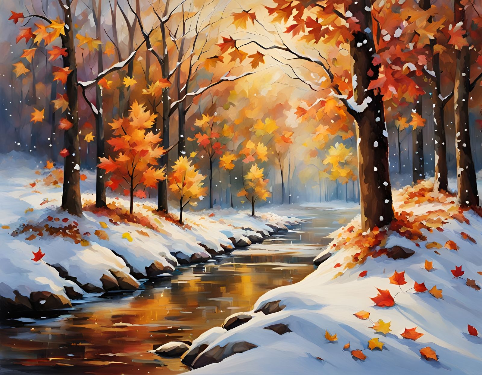 Autumnal Landscape with Smiling Man in Watercolor Style