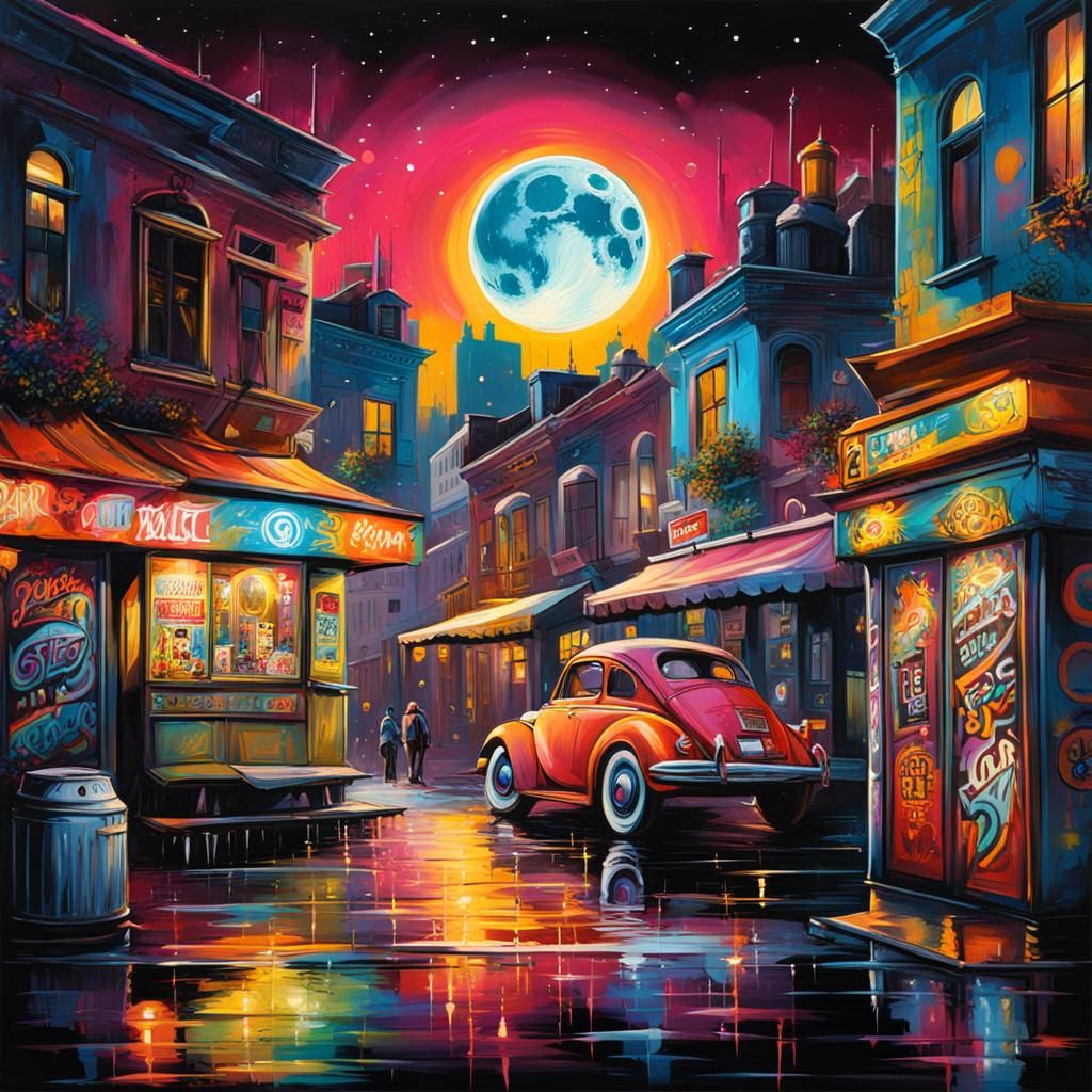 Retro Fair Place Under Full Moon