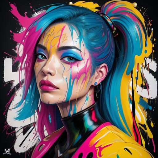 Surreal Graffiti Art: Melting Woman Portrait