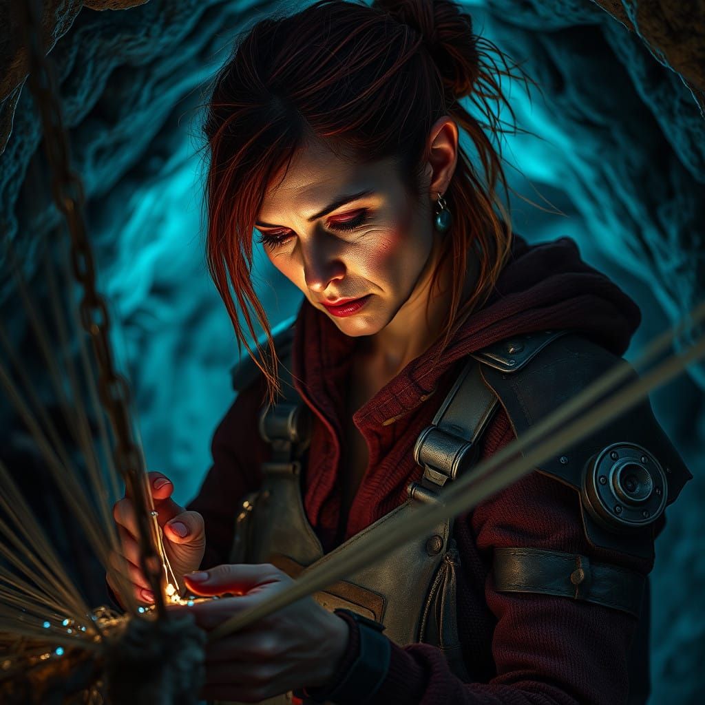 Waif-Like Mother Weaves Futuristic Fabric in Underground Cav...