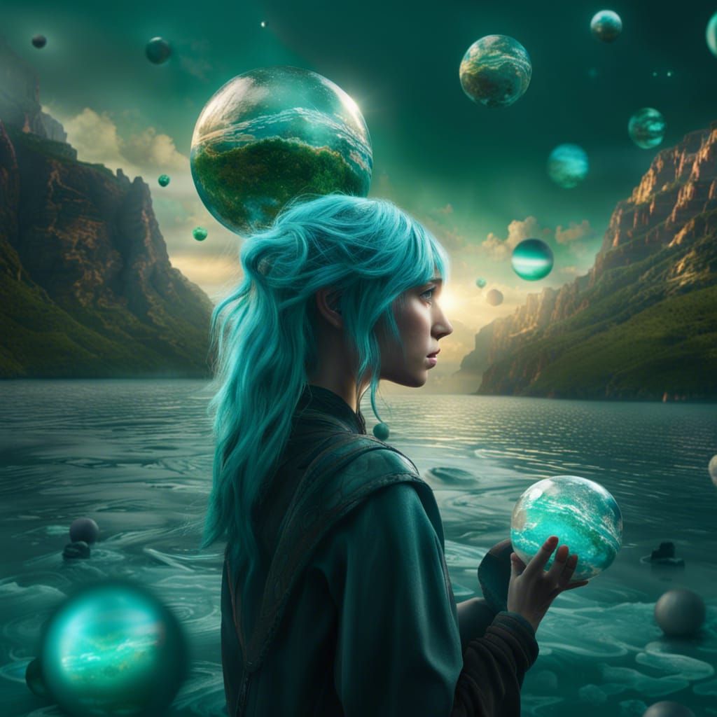 Teal-Haired Woman Controls River with Magic