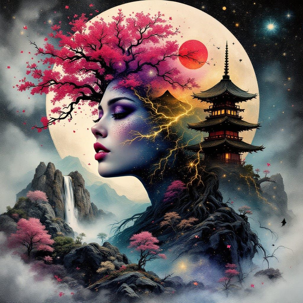 Celestial Goddess Amidst Ancient Landscape