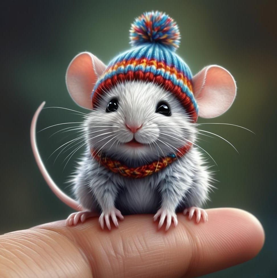 Mouse in Knit Cap: Detailed Fantasy Art