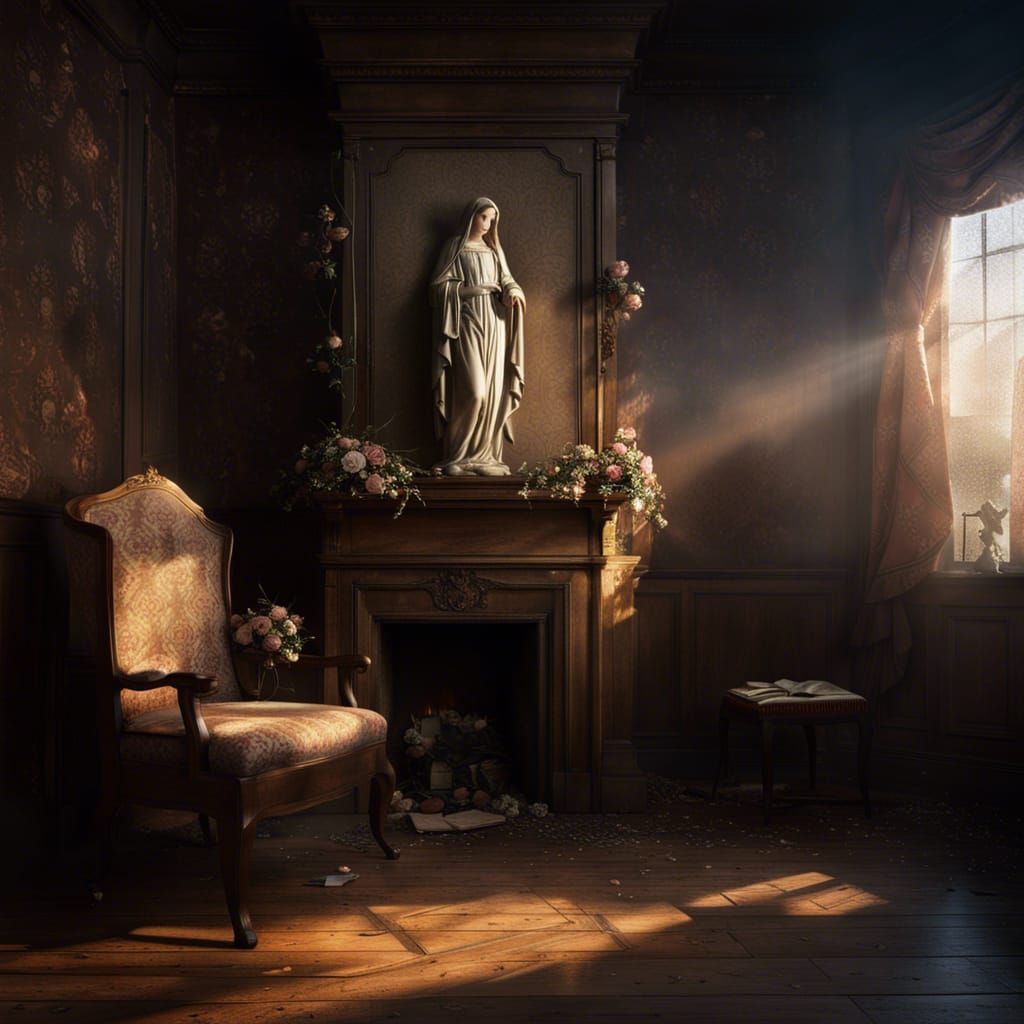 Dusty Room with Empty Chair, Detailed Matte Painting