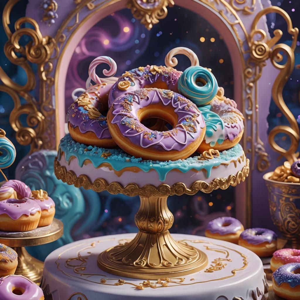Magical Donut in Neon Noir Fantasy Bakery