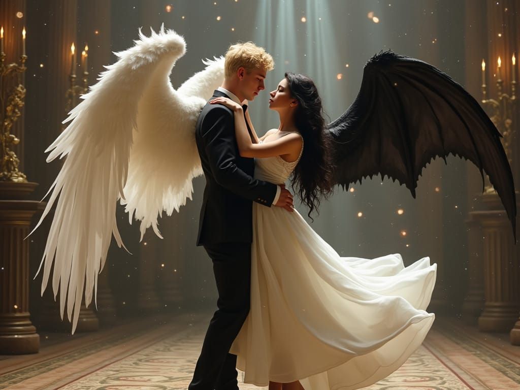 Angel and Demon Dance in Cosmic Ballroom
