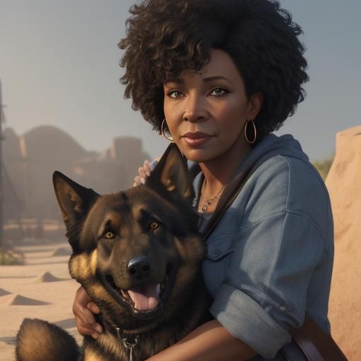 Woman and Dog Portrait in Pixar Style