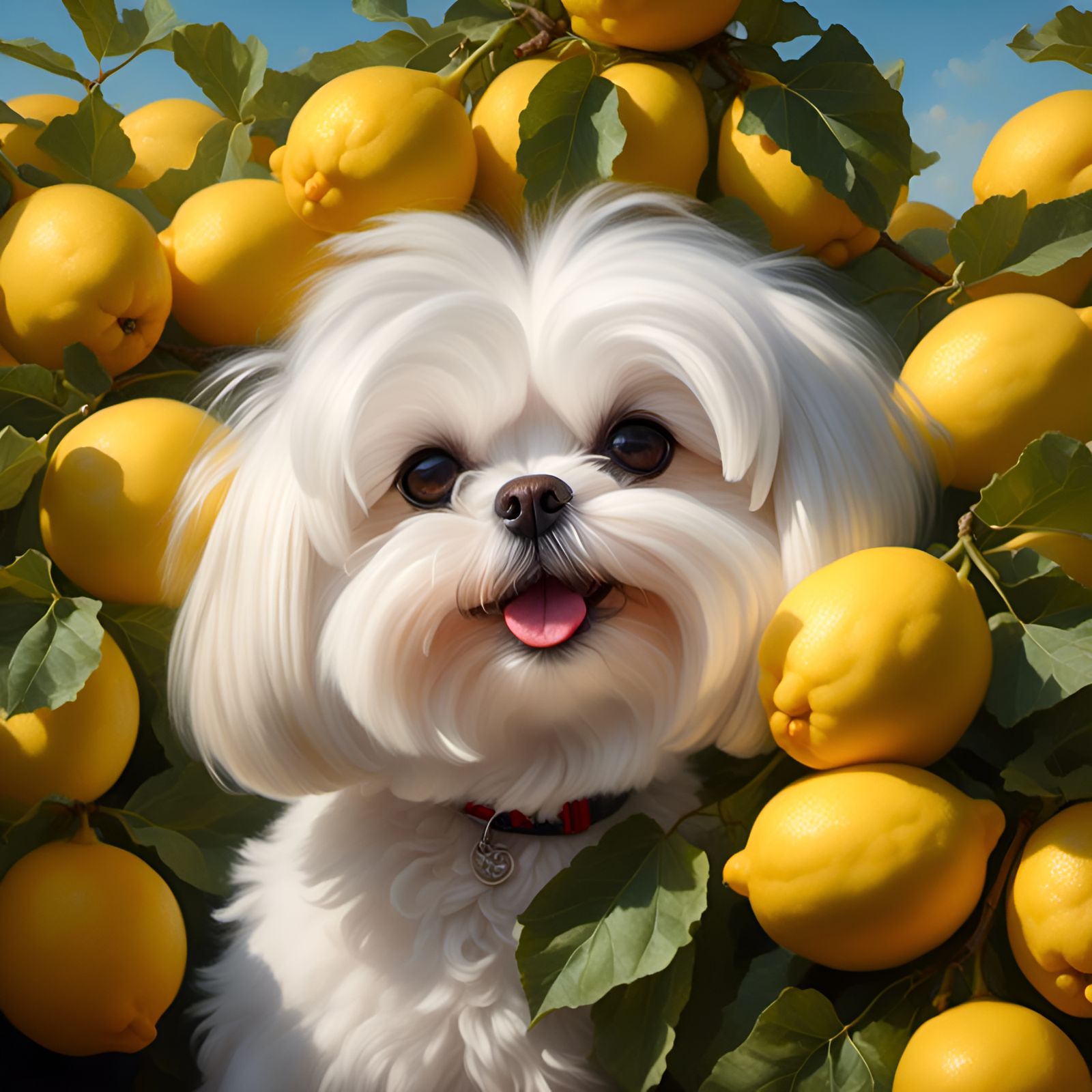 Adorable Maltese Puppy Portrait Among Lemons