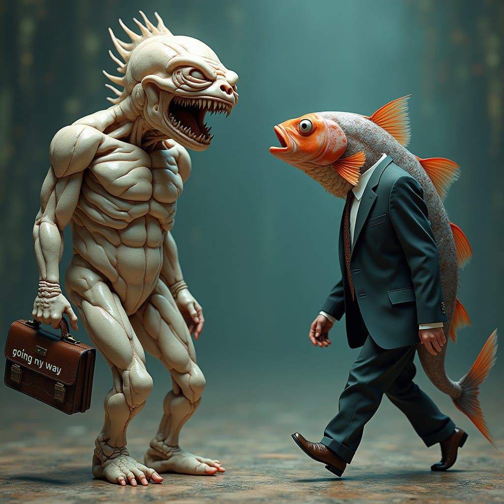 Humanoid Marble Figure Contorts in Maniacal Laughter, Surrou...