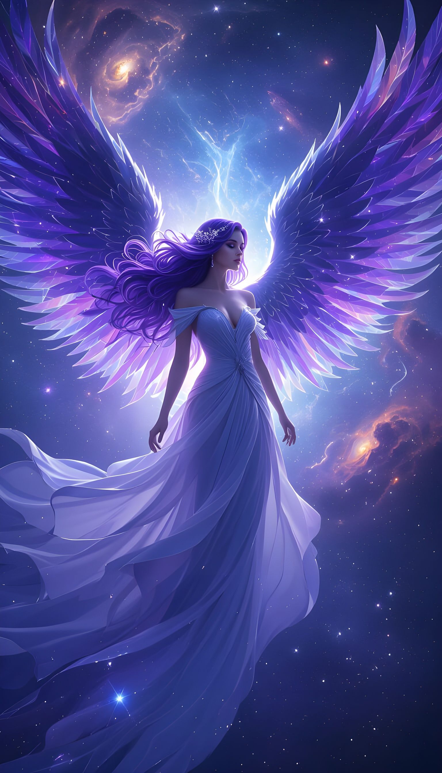 Majestic Angel with Nebulae Wings in Space