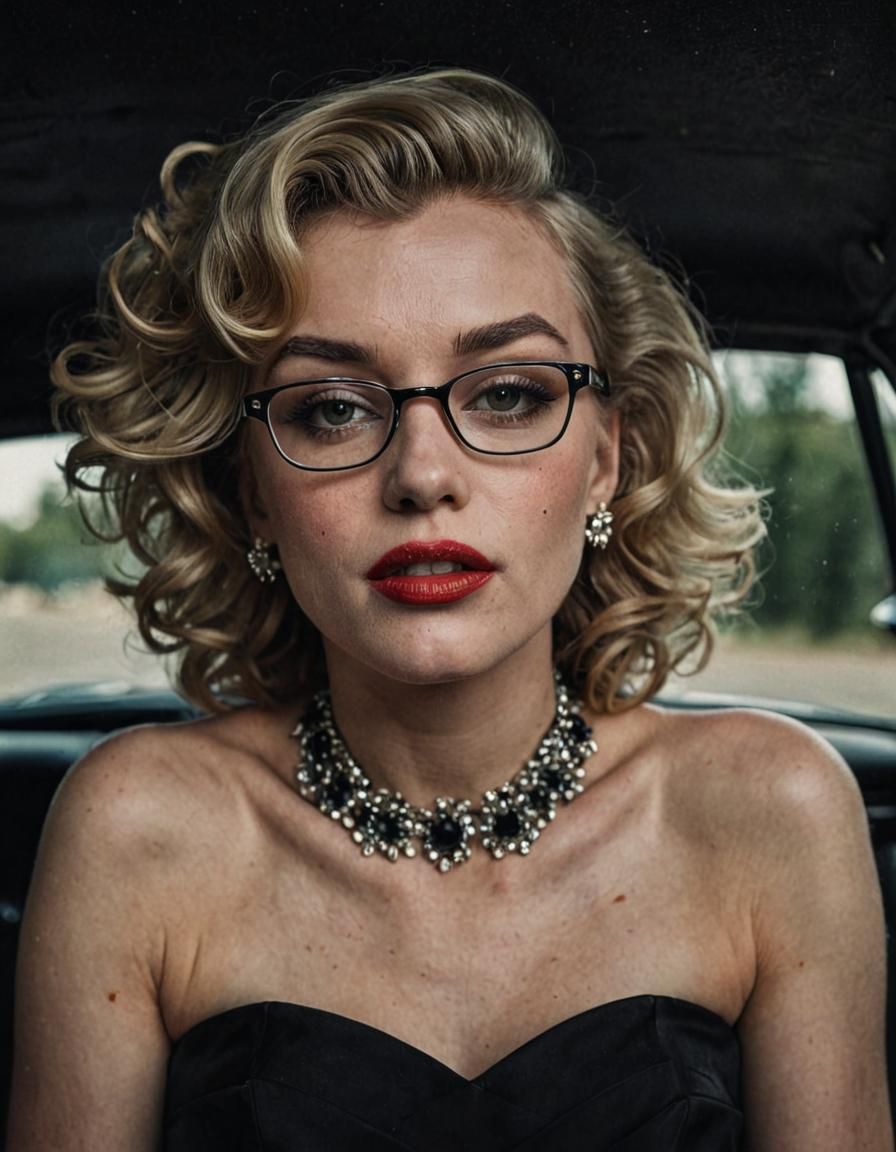 Marilyn Monroe Portrait in Black Gown with Glasses