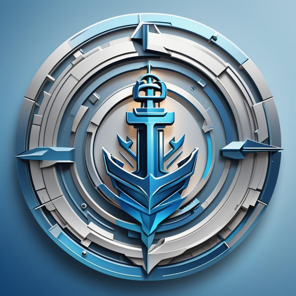 Futuristic Cargo Ship Logo in Metallic Blue