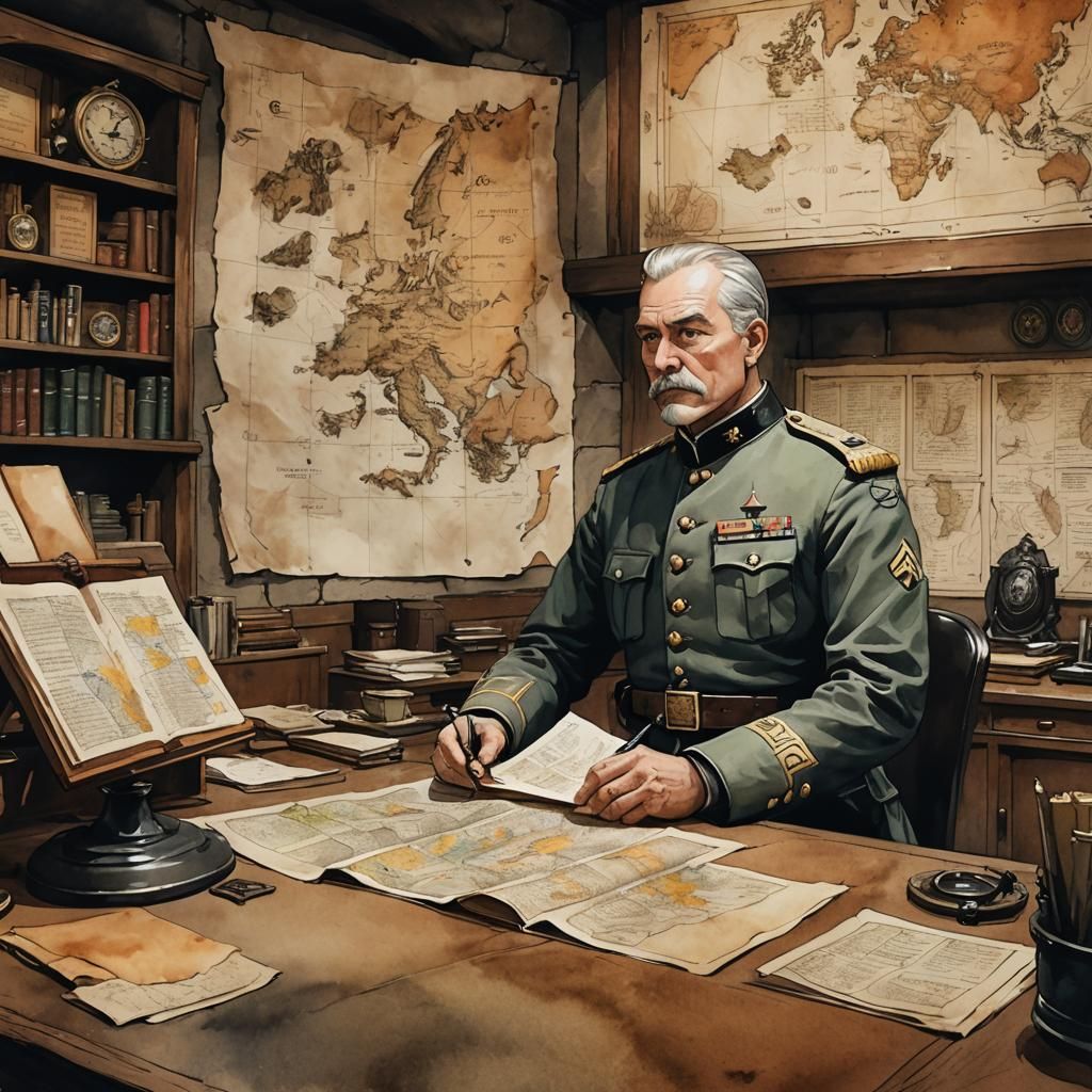 Retro Fantasy Officer in a Weathered Kingdom Office