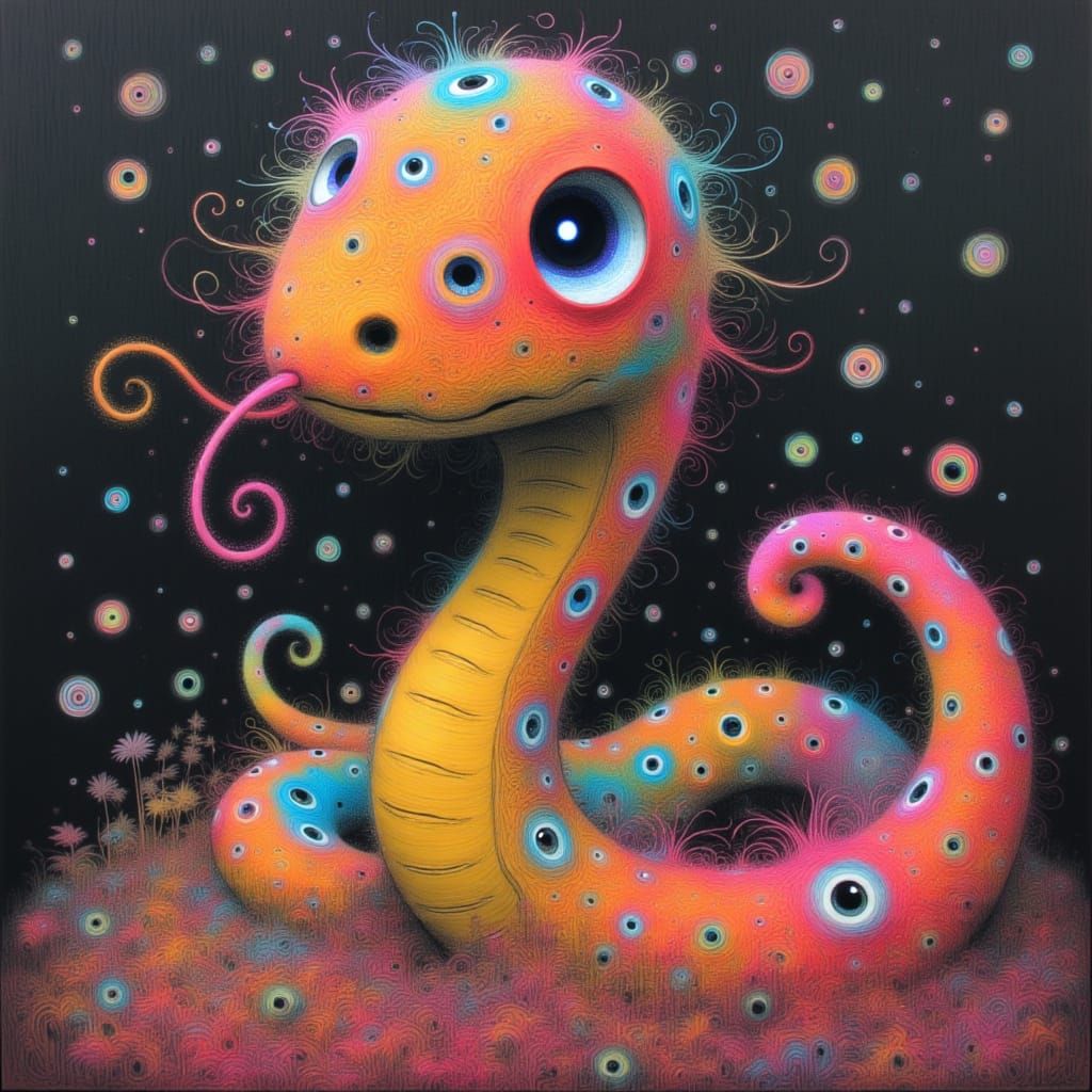Yarn Baby Snake in Vibrant Folk Art Style