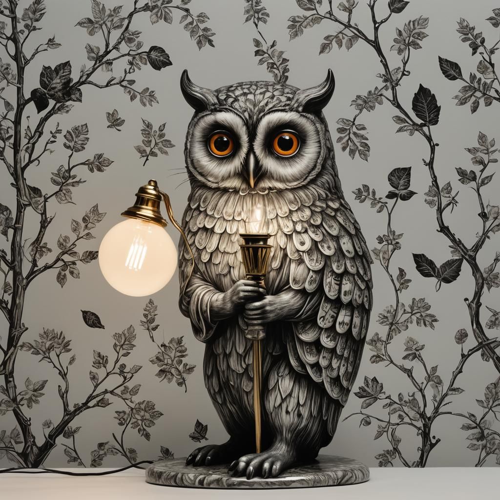 Owl Lamp in Fornasetti Style