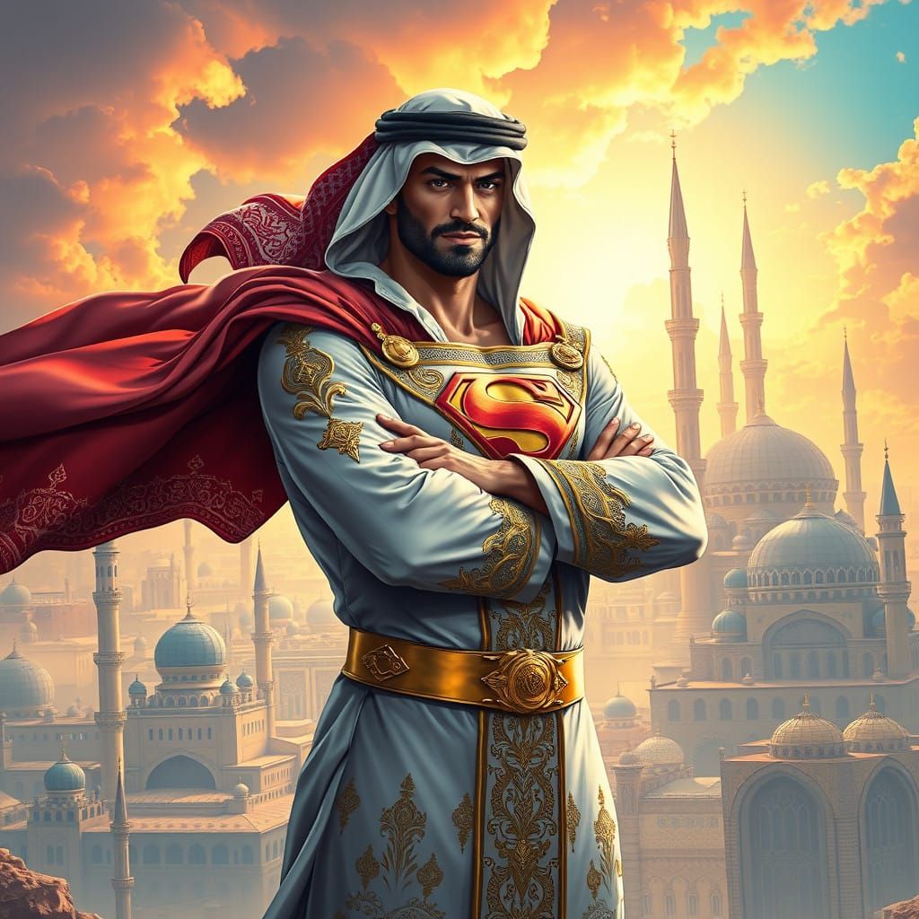 Arabian Hero in Majestic Thawb and Cape