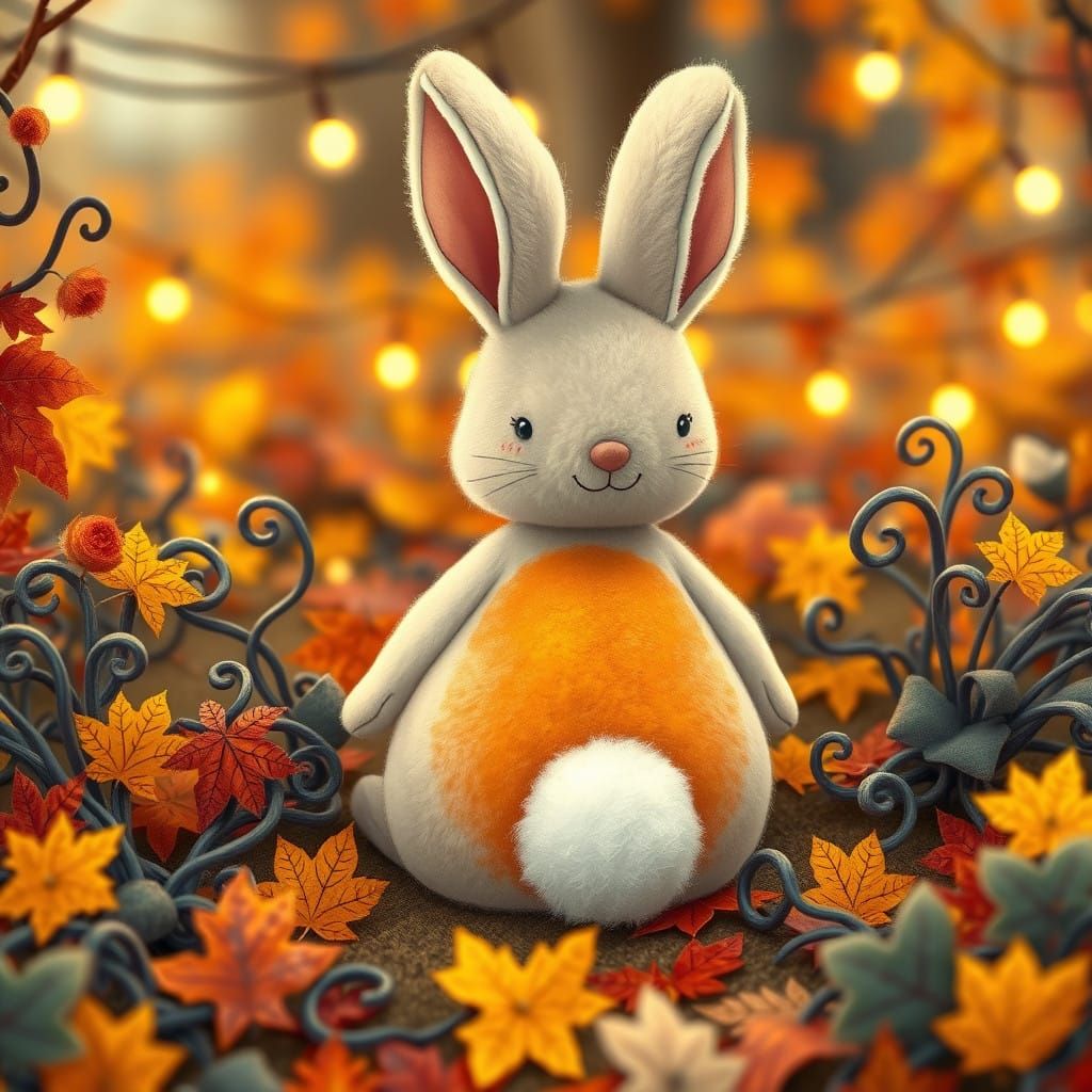Whimsical Autumn Bunny in a Pumpkin Patch
