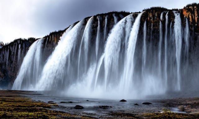 Post-Apocalyptic Waterfall and Mountain Landscape
