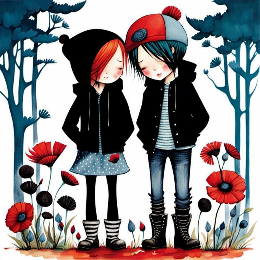 Emo Scene Kids in Whimsical Illustration Style